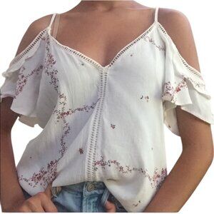 Current Air off shoulder floral print cream blouse size M